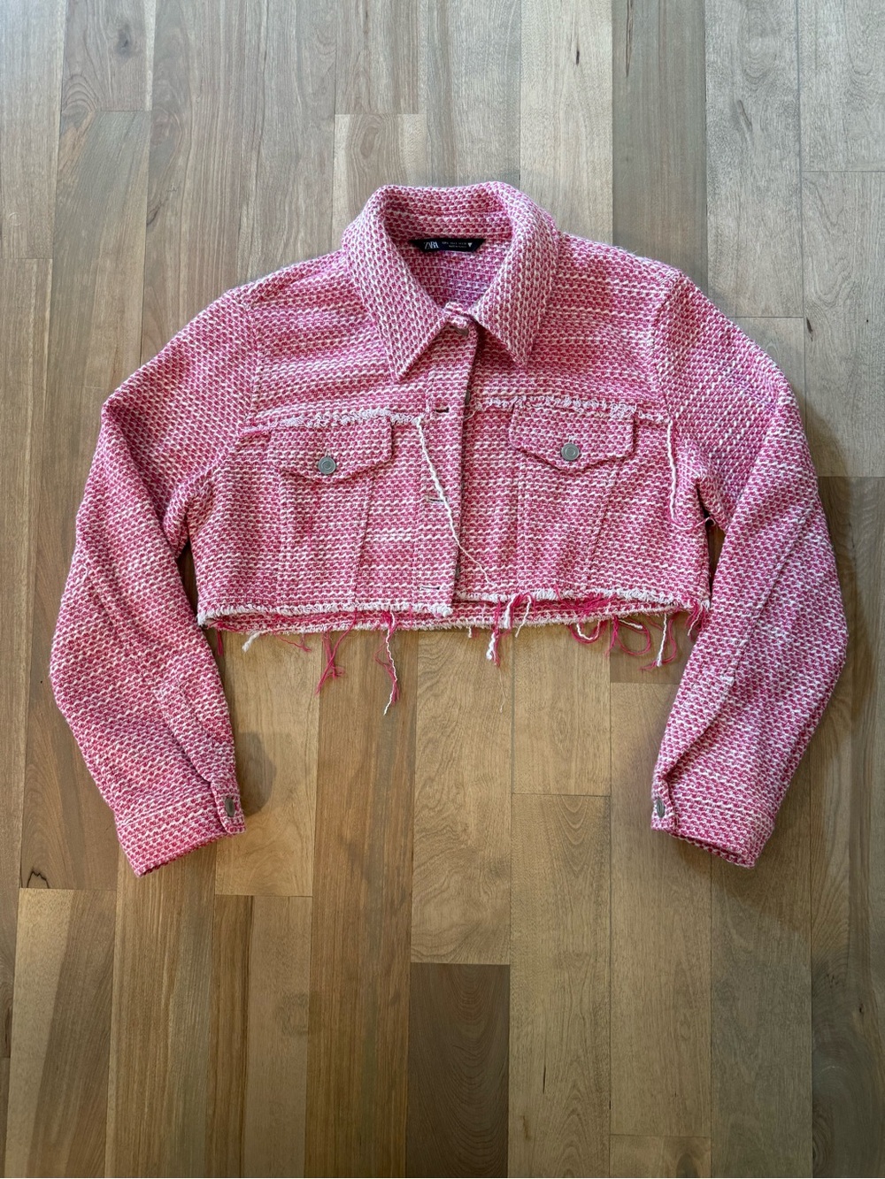Zara Pink and White Tweed Jacket